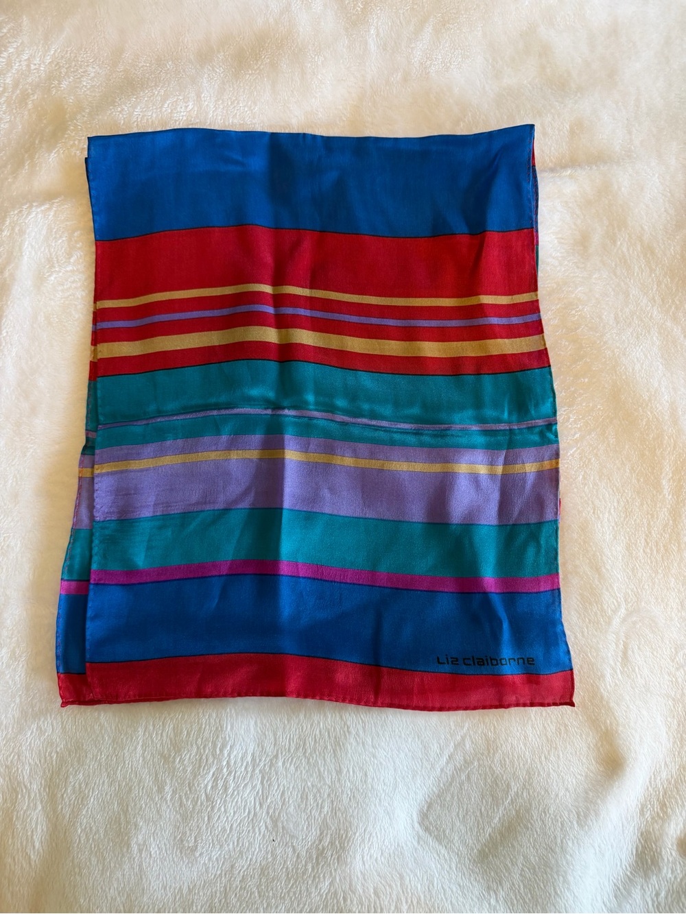 Liz Claiborne Multicolor Striped Silk Scarf - Blue, Red, Teal, Purple, Pink
